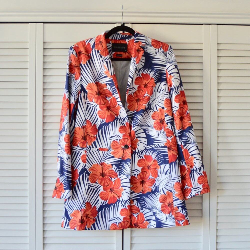 Wildfang Medium Tropical Print Long Boyfriend Blazer | Size Medium